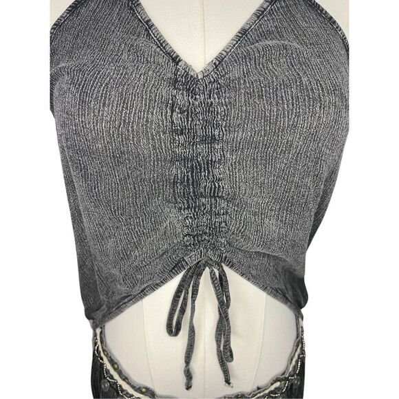 Earthbound Trading Women’s Large Jumpsuit Gray Halter Open Front Cinch Tie Boho - Picture 3 of 9